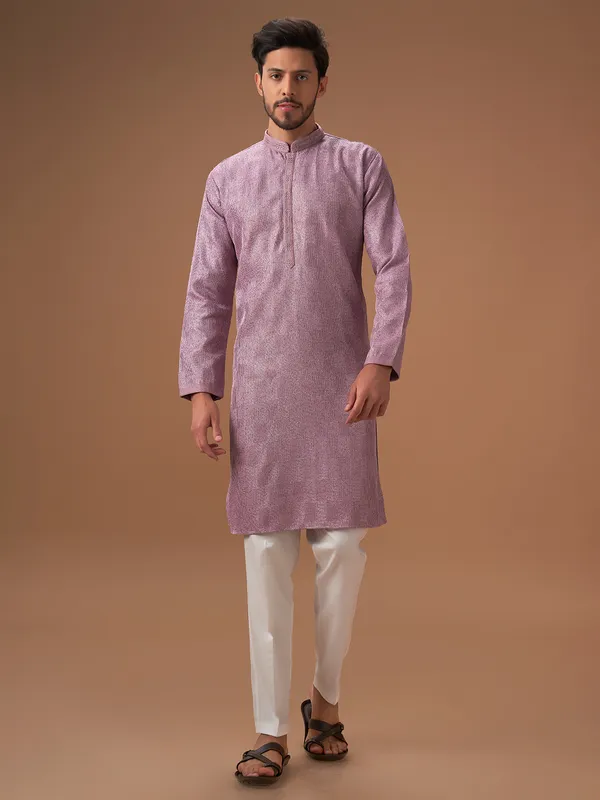 Elegant mauve pink silk kurta suit