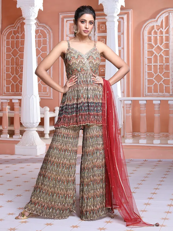 Elegant multi color printed sharara suit