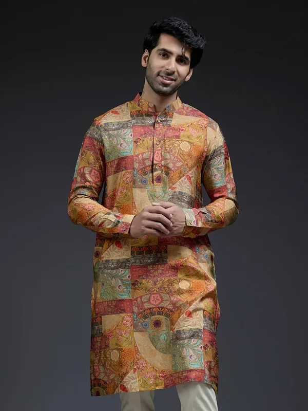 Elegant multi coloured unique design printed kurta suit