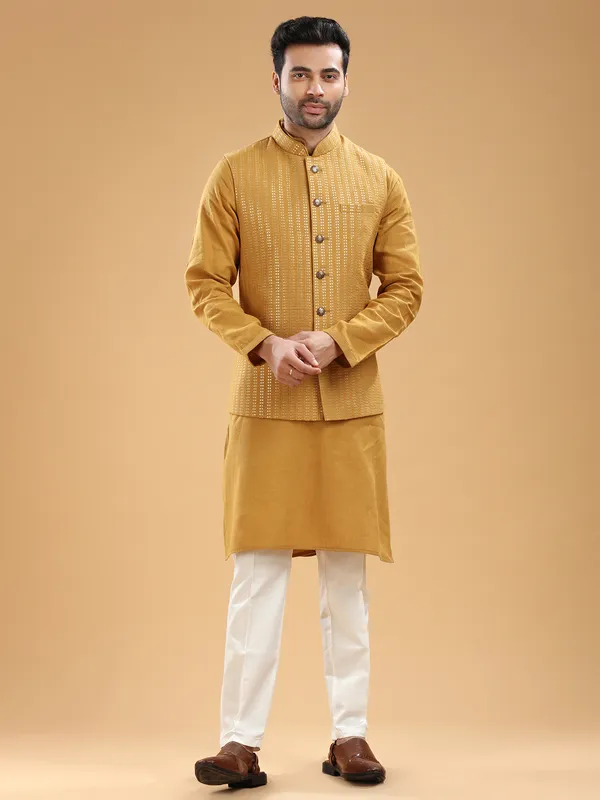 Elegant mustard yellow silk waistcoat set