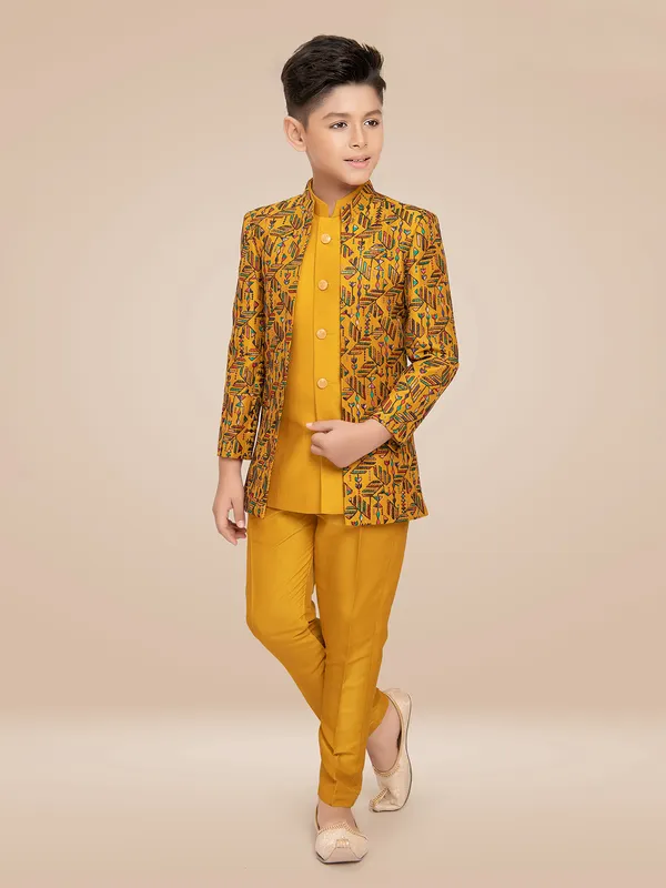 Elegant mustard yellow terry rayon indowetsern