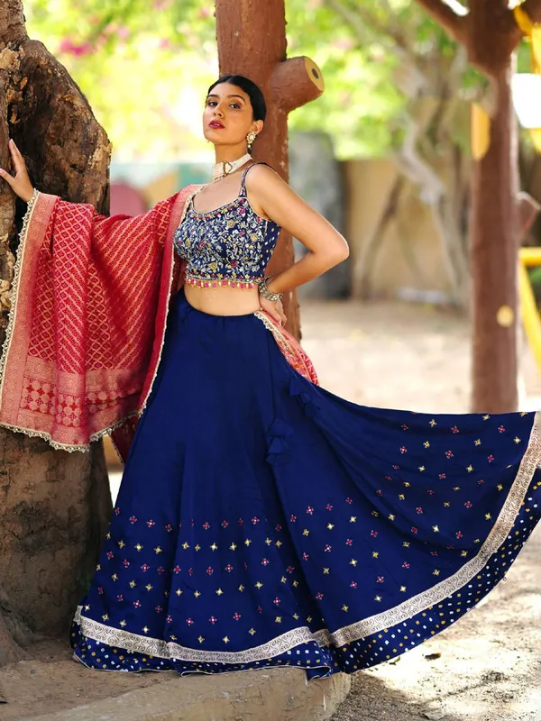 Elegant navy cotton silk navratri chaniya choli