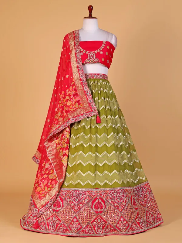 Elegant olive silk lehenga choli