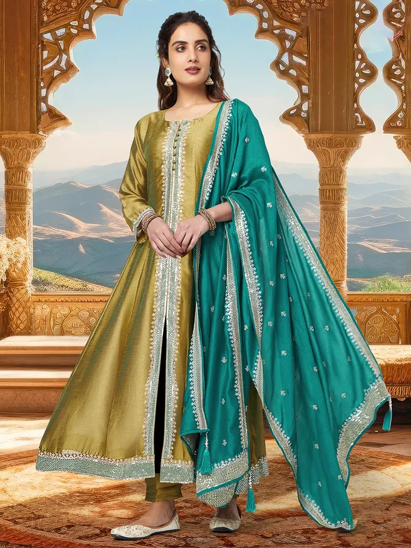 Elegant olive silk salwar suit for festive