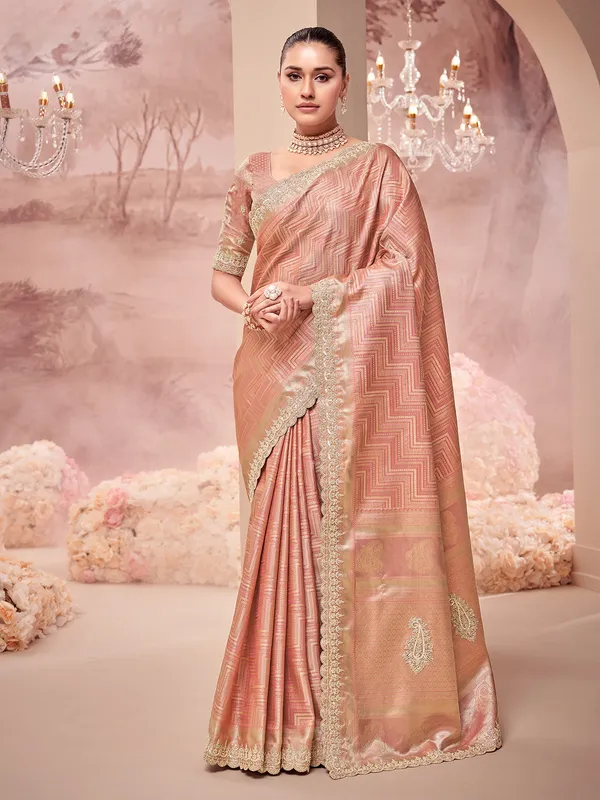 Elegant peach banarasi silk saree