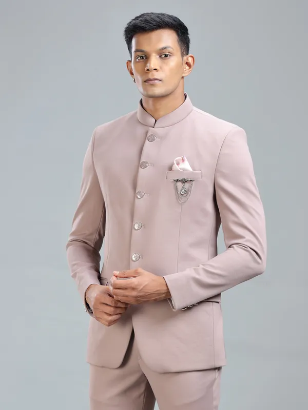 Elegant peach jodhpuri blazer in premium terry rayon for special occasions