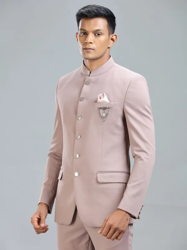 Elegant peach jodhpuri suit in premium terry rayon for special occasions