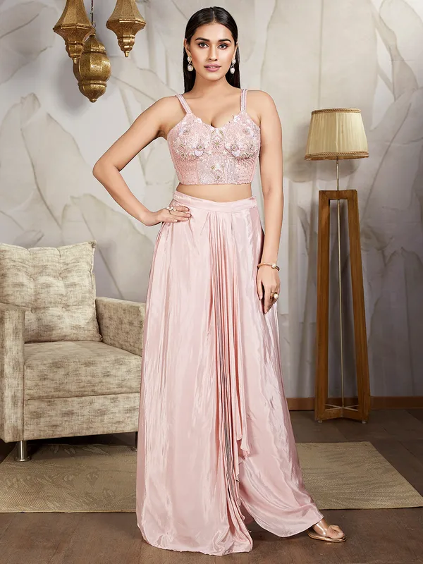 Elegant peach satin indowestern suit