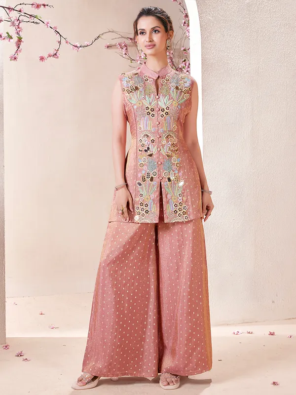 Elegant peach silk palazzo salwar suit