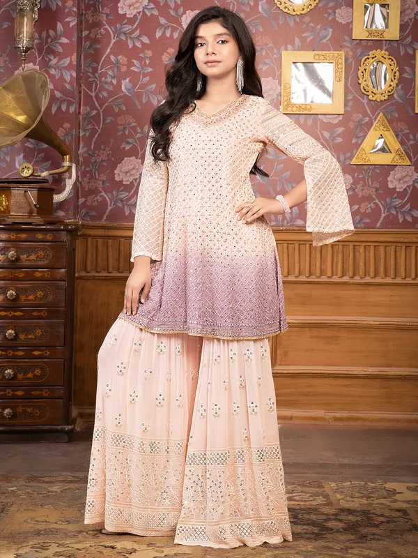 Elegant pink and purple sharara salwar suit