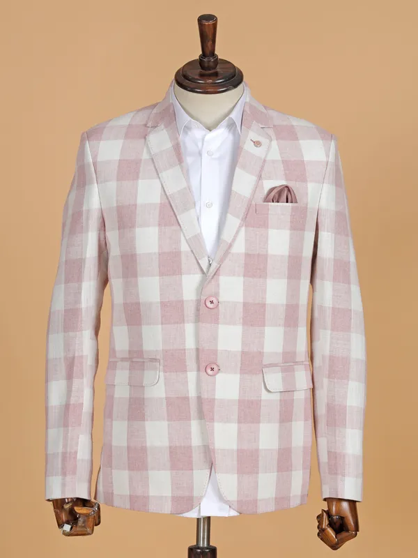 Elegant pink checks terry rayon blazer