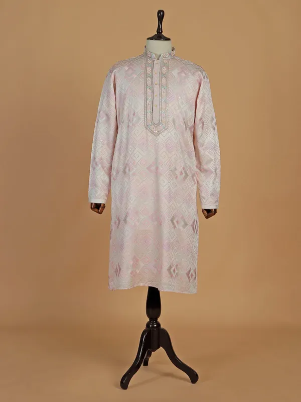 Elegant pink embroidery cotton kurta suit