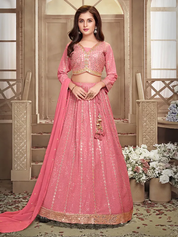 Elegant pink georgette wedding style lehenga choli