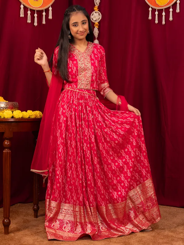 Elegant pink lehenga choli with print for girls