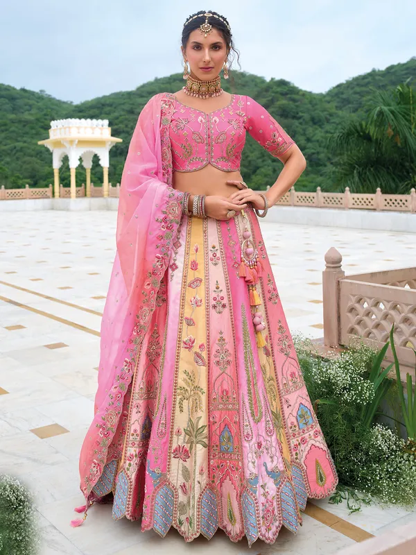 Elegant pink silk lehenga choli for wedding
