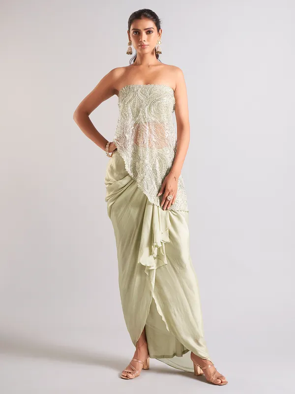 Elegant pista green georgette indowestern