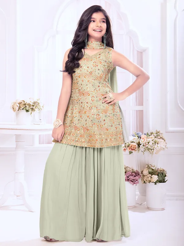 Elegant pista green georgette palazzo set