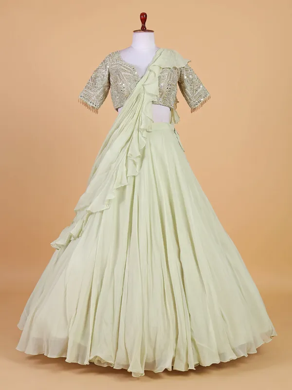 Elegant pista green lehenga choli in organza