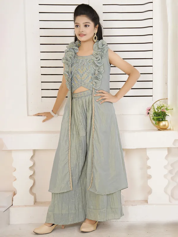 Elegant pista green silk palazzo set