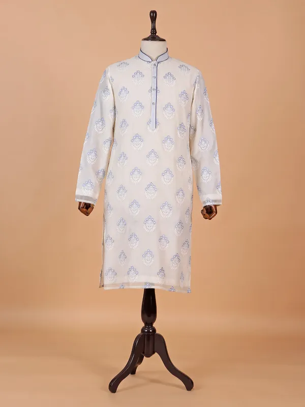Elegant plain white cotton silk kurta suit suit for men