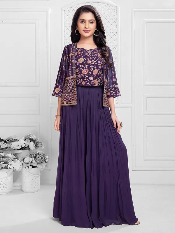 Elegant purple georgette festive palazzo set