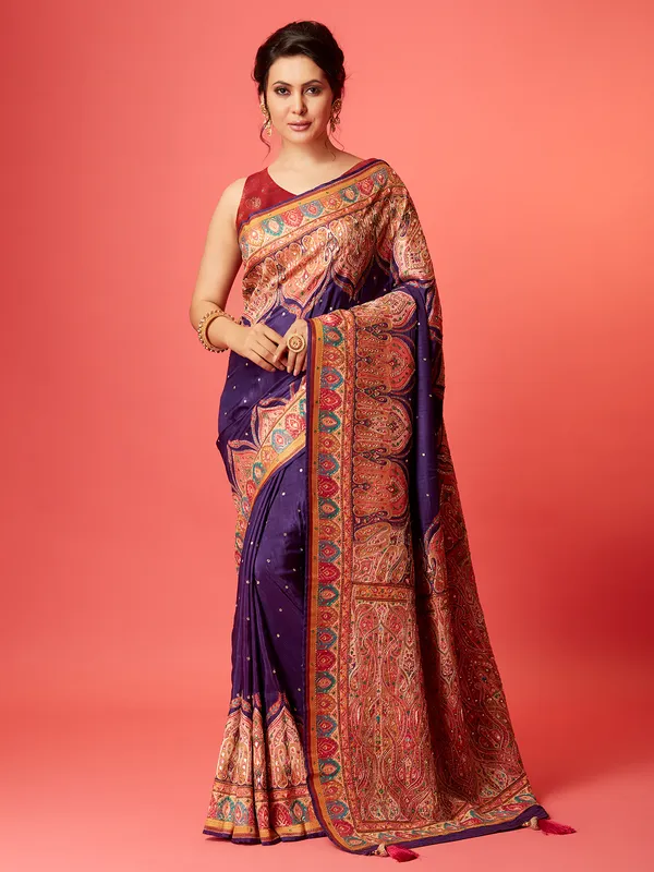 Elegant purple pashmina silk saree for wedding