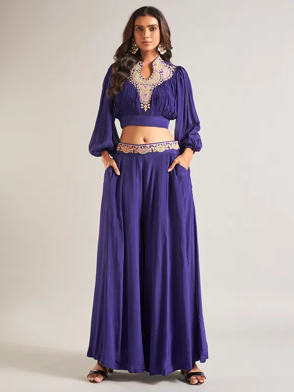 Elegant purple silk palazzo salwar suit