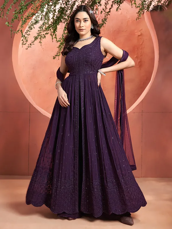 Elegant purple wedding georgette palazzo suit