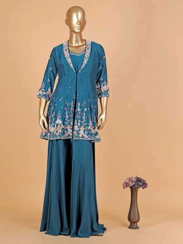 Elegant rama blue silk palazzo suit