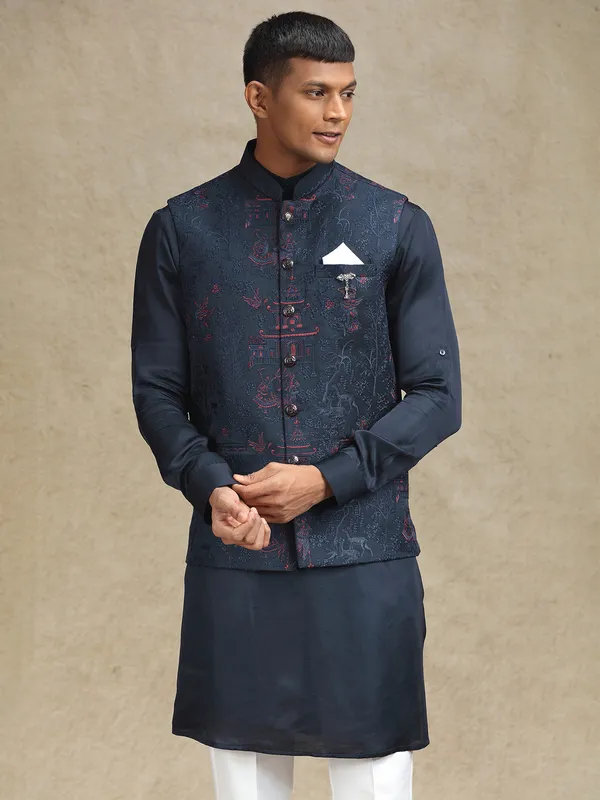 Navy silk waistcoat set for weddings and celebrations