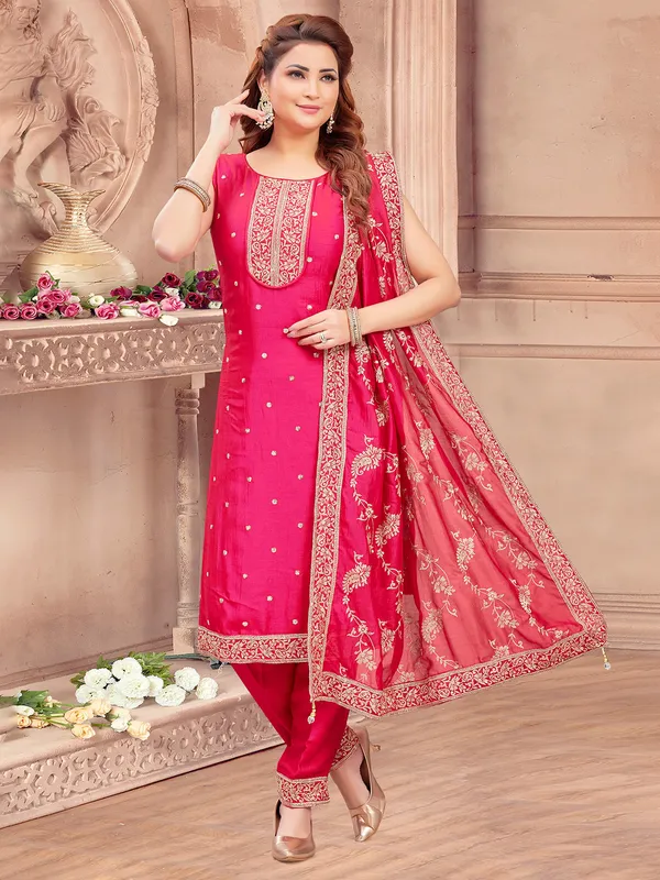 Elegant rani color silk salwar suit