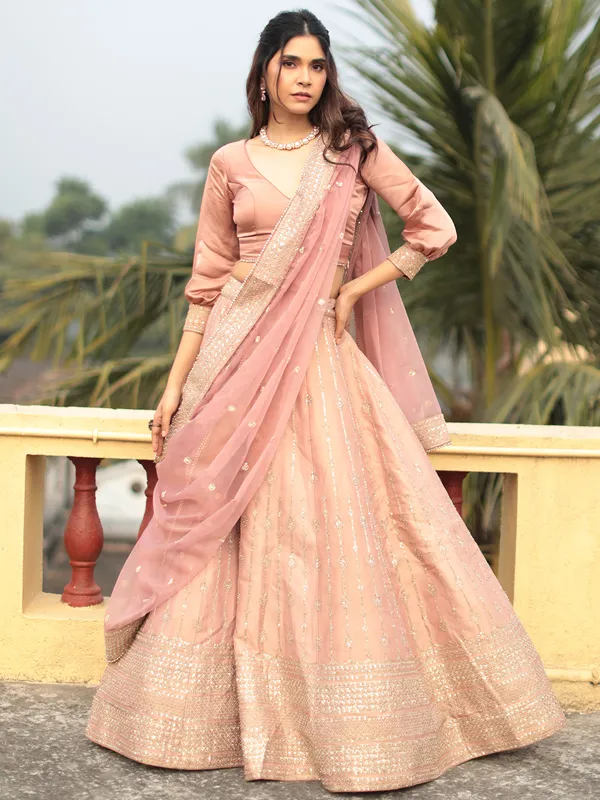 Elegant raw silk peach lehenga choli