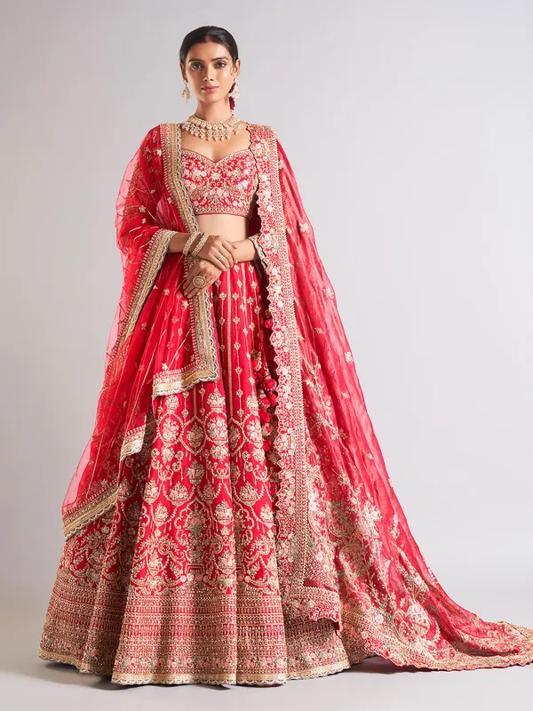 Elegant raw silk red lehenga choli