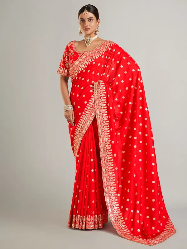 Elegant red georgette wedding wear saree