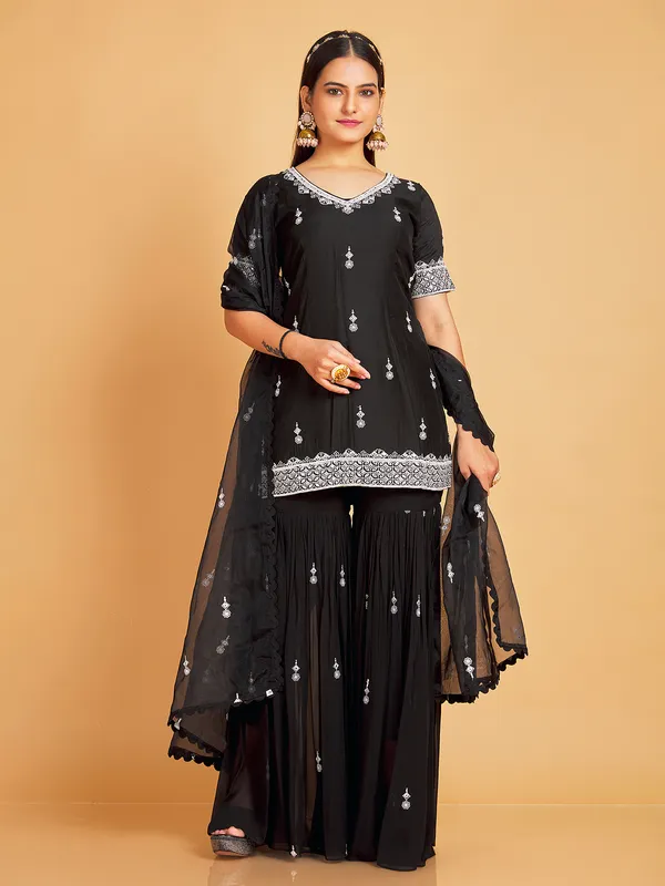 Elegant silk black sharara suit