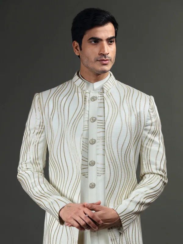 Elegant silk cream indowestern