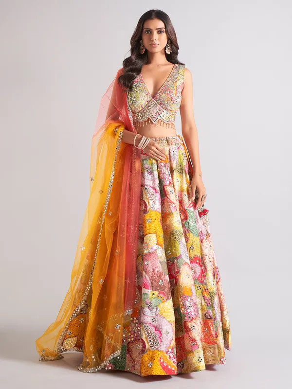 Elegant silk mustard yellow lehenga choli