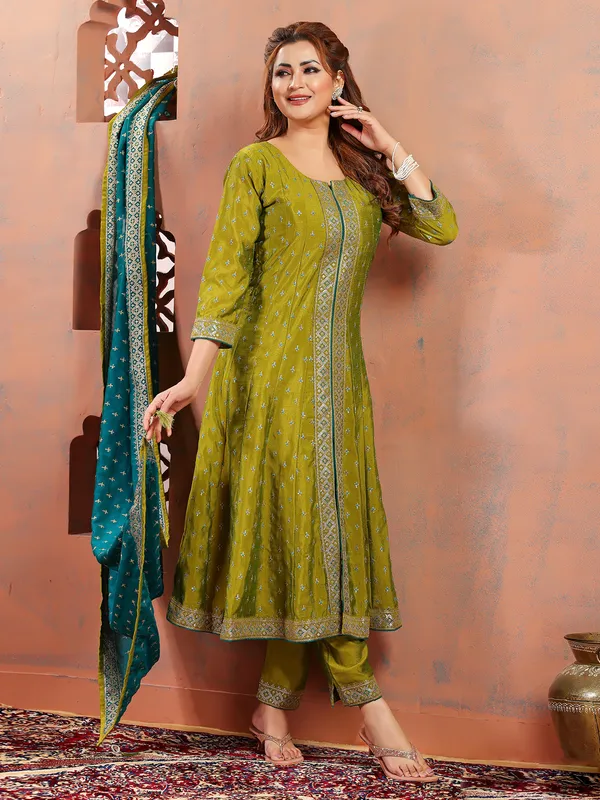 Elegant silk olive salwar suit