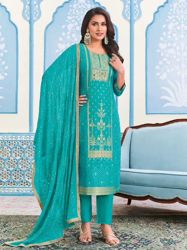 Elegant silk rama blue salwar suit