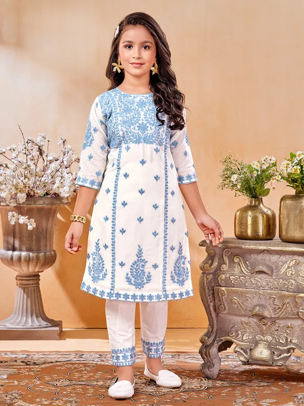 Elegant sky blue and white cotton salwar suit