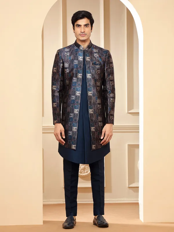 Elegant teal blue indowestern