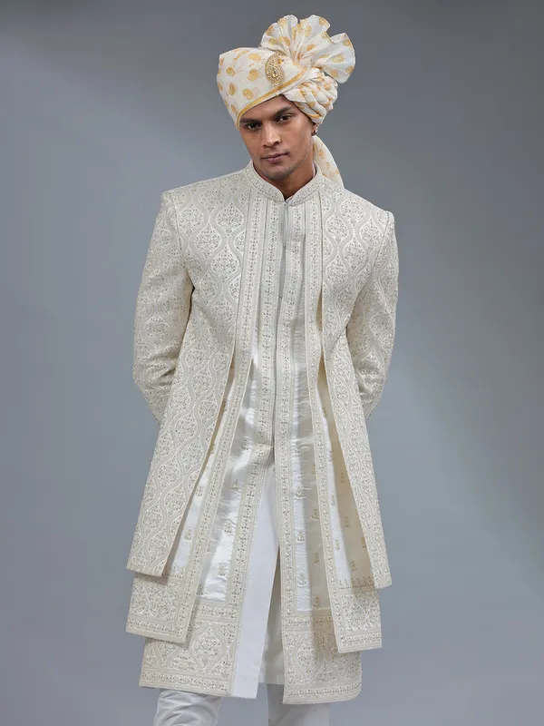 Elegant white jacket style sherwani