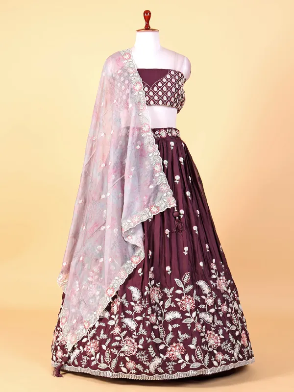 Elegant wine silk lehenga choli