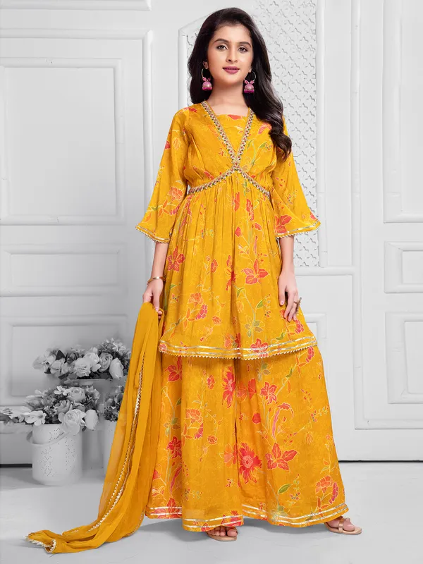 Elegant yellow printed cotton palazzo set