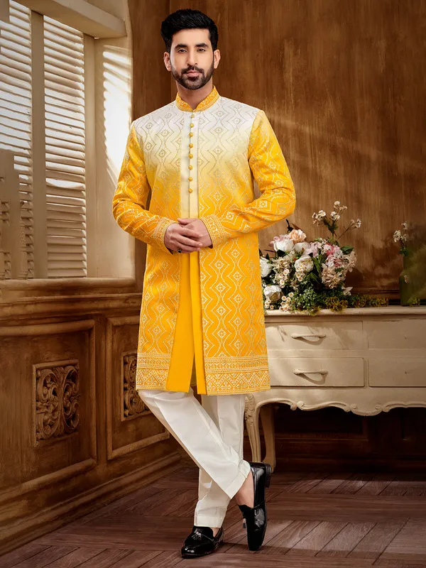 Elegant yellow shaded indowestern jacket for the modern man