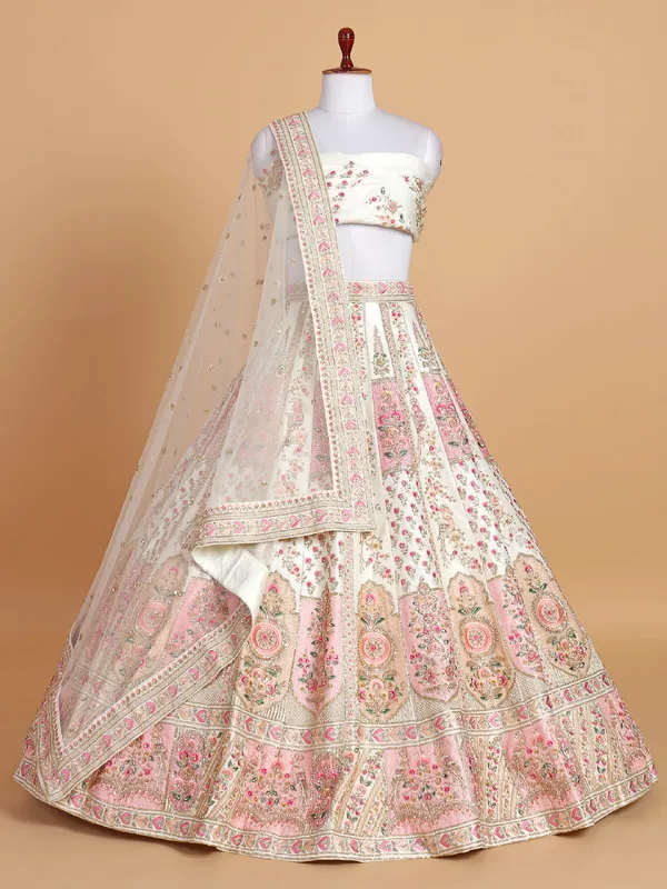 Elegantry ehite silk lehenga choli