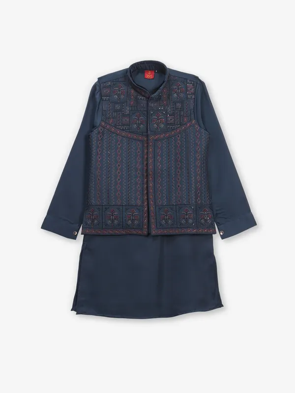 Embellished elegance dark blue waistcoat set for boys
