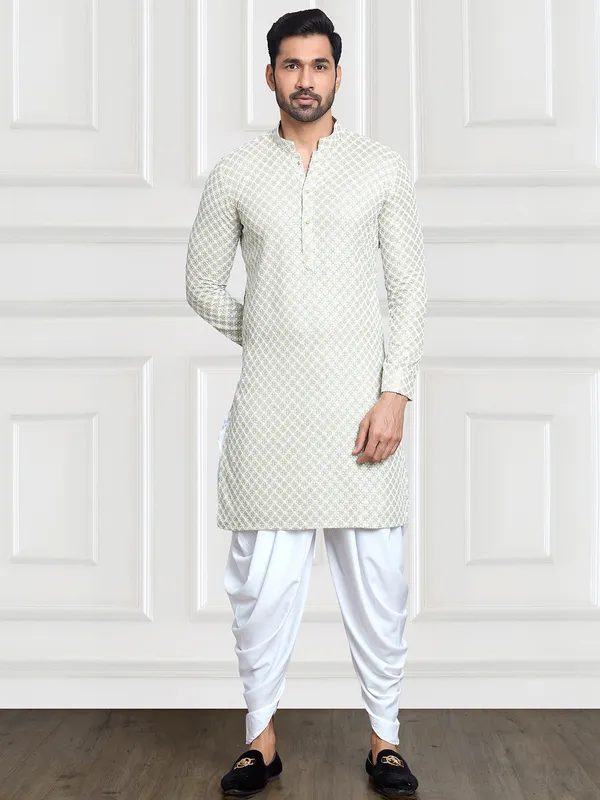 Embroidery beige rayon cotton kurta suit