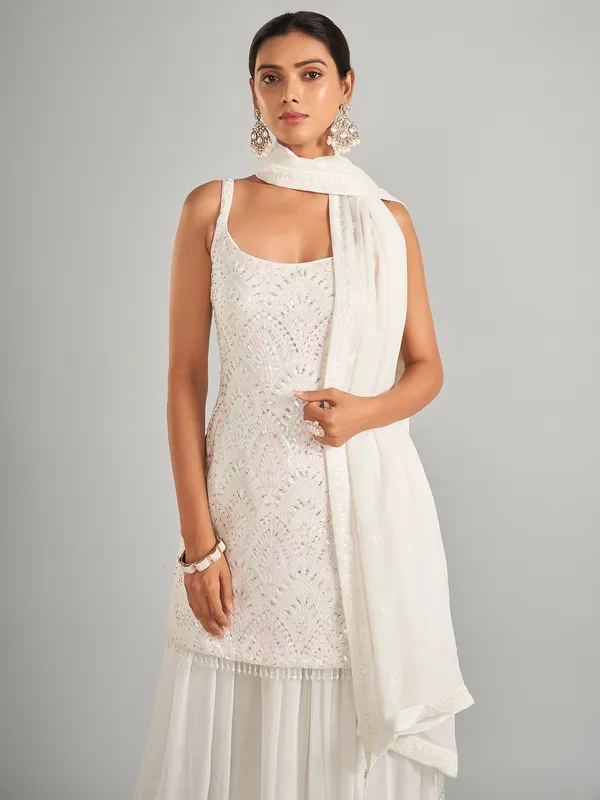Enchanting georgette white palazzo salwar suit