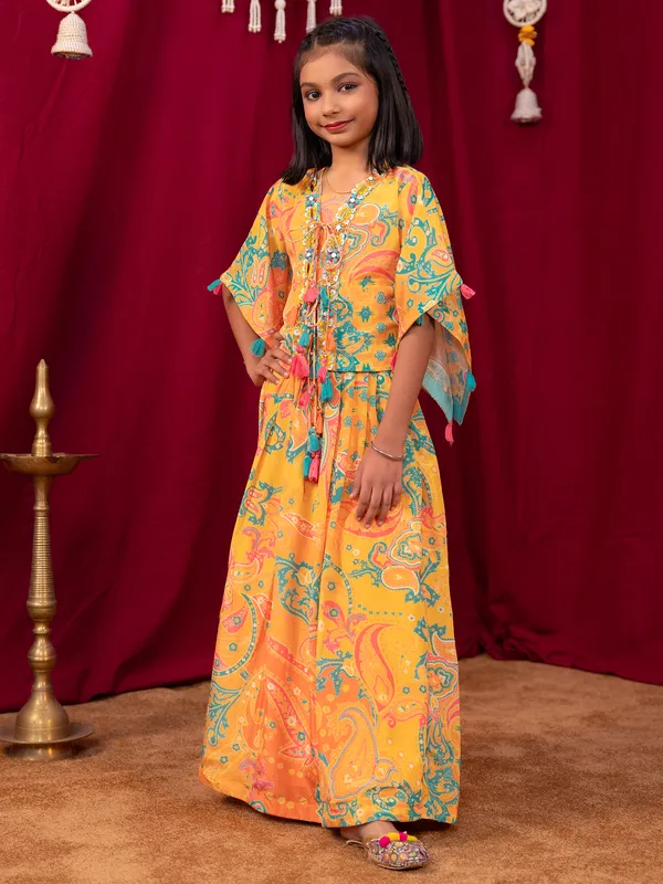 Enchanting yellow lehenga choli in cotton silk for girls